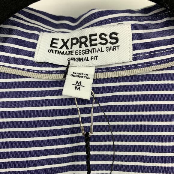 Express Ultimate Essential Shirt Womens Sz M Original Fit Blue White Striped NEW - Picture 5 of 7